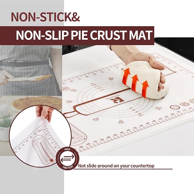 Silicone Baking Mat 16"L x 24"W, Extra Thick Dough Rolling Pad - Image 2
