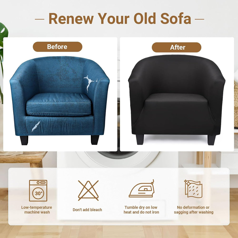 Chair Covers Armchair, 2 Pack Stretch Black Barrel Club Chair Slipcovers, Rou...