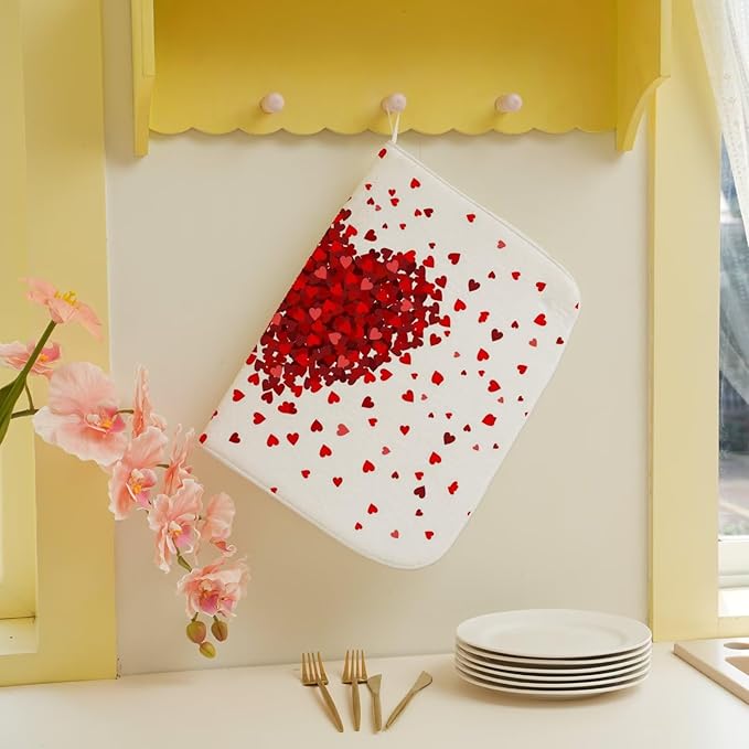 Valentines Day Dish Drying Mat 18 x 24 inch Red Hearts Decorative Drying Mats - Image 5
