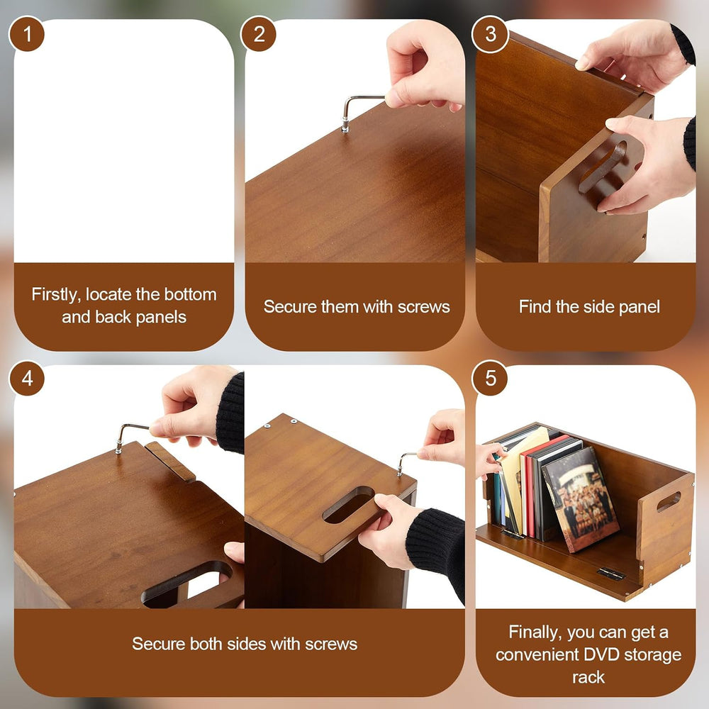 CroBlissful 4 Pack Wooden DVD Storage Organizer Boxes, Holds 104 DVDs (26 Eac...