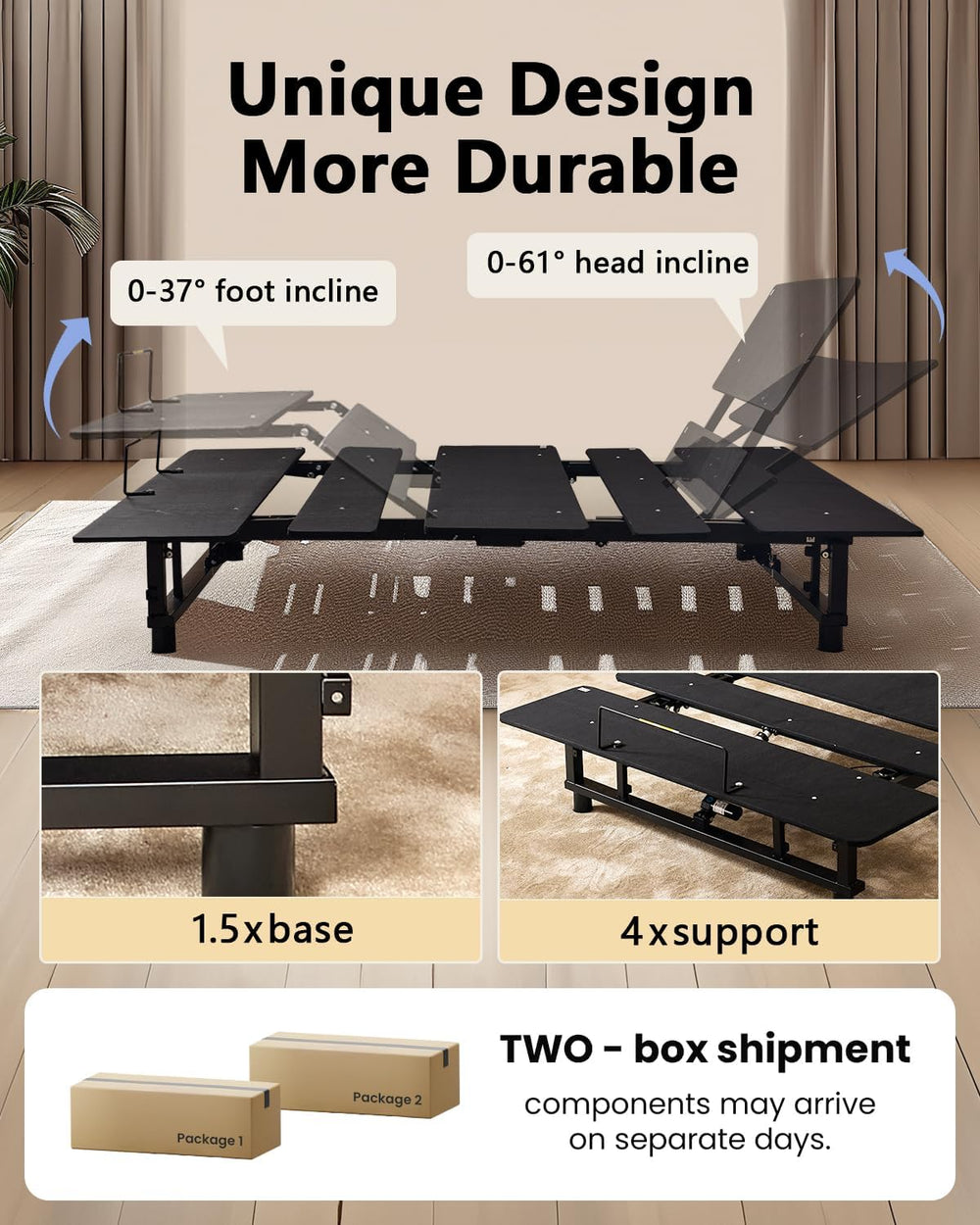 Mixcous King Adjustable Bed Base Frame - Quiet Motor, Head & Foot Incline