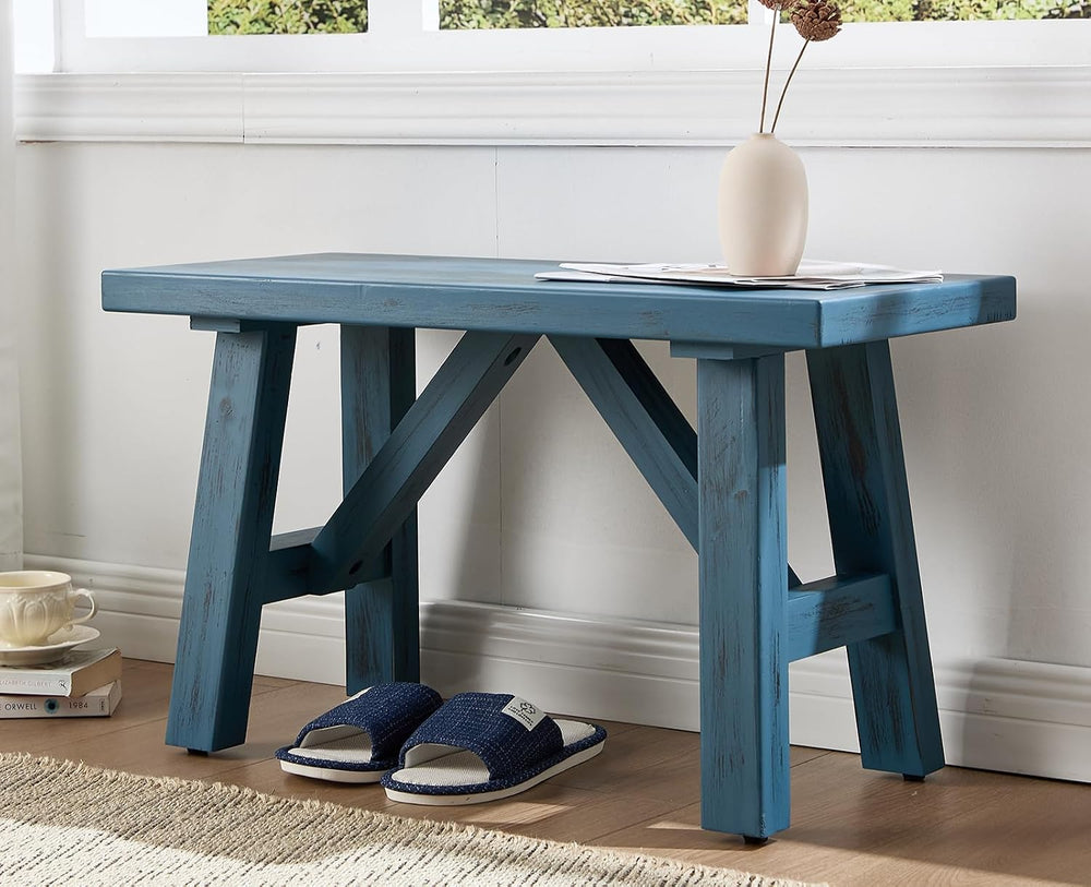 chairus Farmhouse Solid Wood Bench, 30" Entryway Bench Seat Rustic Narro...
