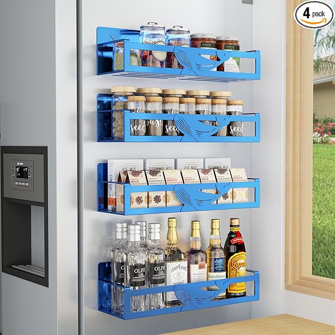 Magnetic Spice Rack for Refrigerator, 4 Pack Metal Magnetic Shelf Organizer for by AURIKAR