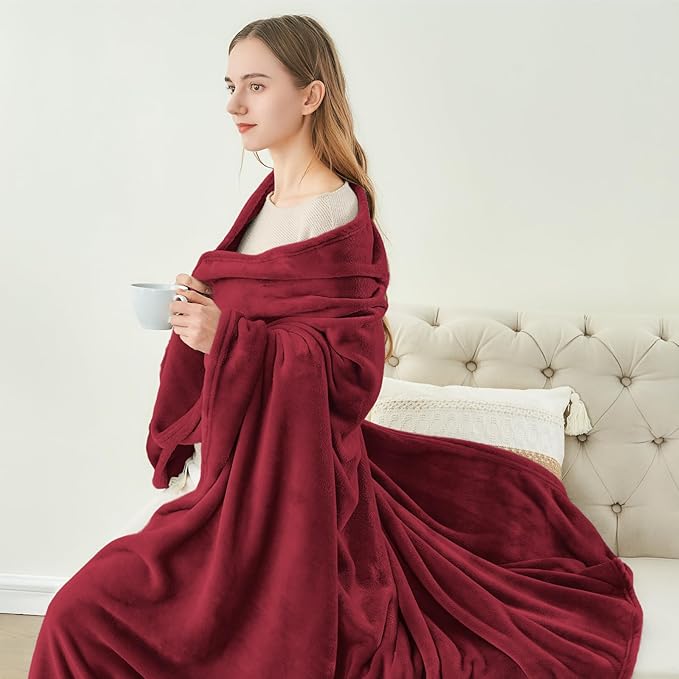 BEDELITE Fleece Blanket Twin Size Burgundy Throw Blankets - Image 4
