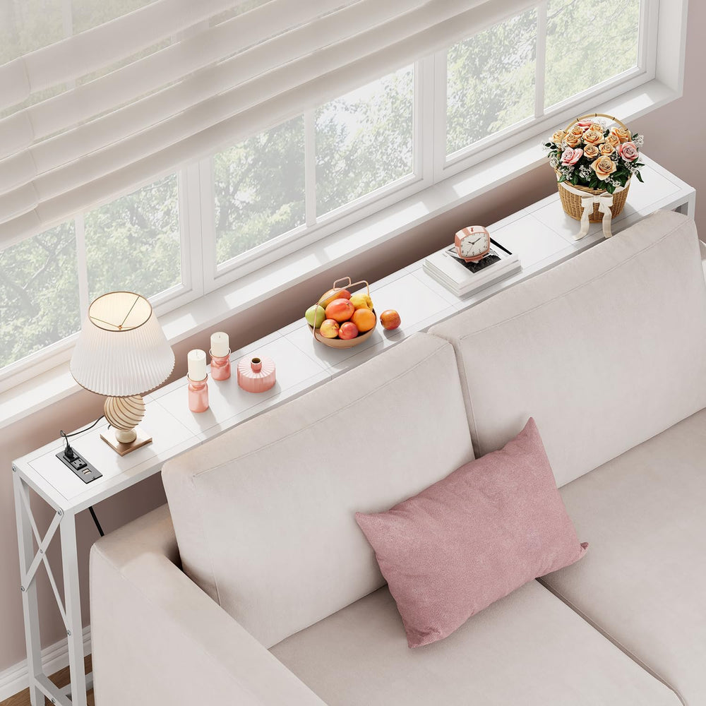 Gewudraw 70 in Skinny Sofa Table Behind Couch, Console Table with Oulets &amp...