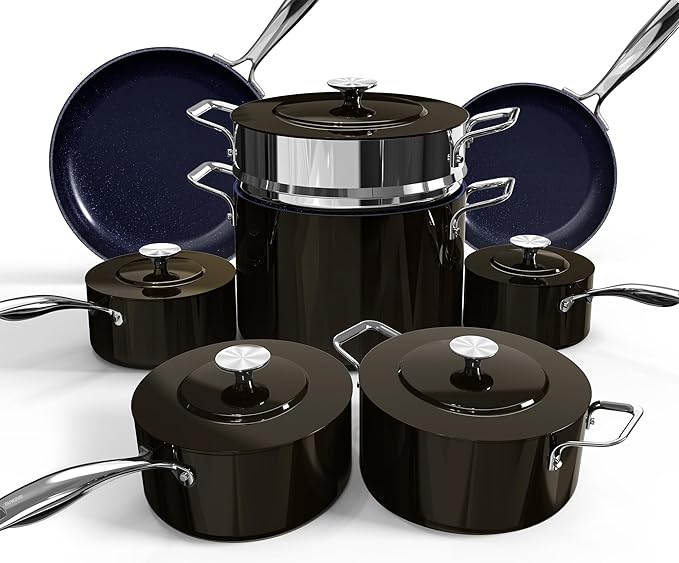 Nuwave Lux 13pc Forged Lightweight Cookware Set PFAS Free, Healthy G10 Duralon by NuWave