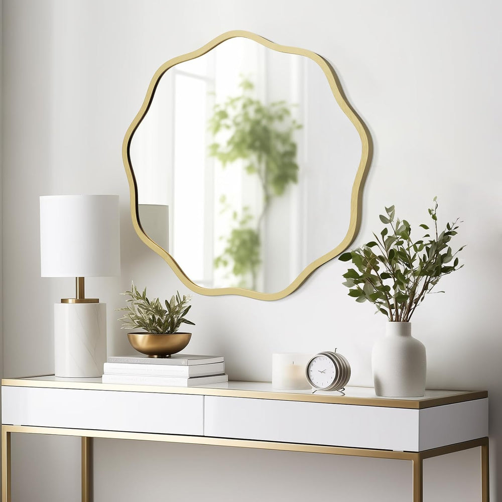 WallBeyond Round Wavy Mirror for Wall Decorative 20 inch, Modern Round Mirror...