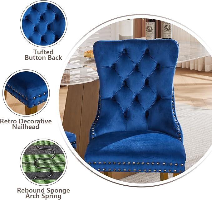 Velvet Dining Chairs Set of 2, Modern Tufted Dining Room Chair, Upholstered D...