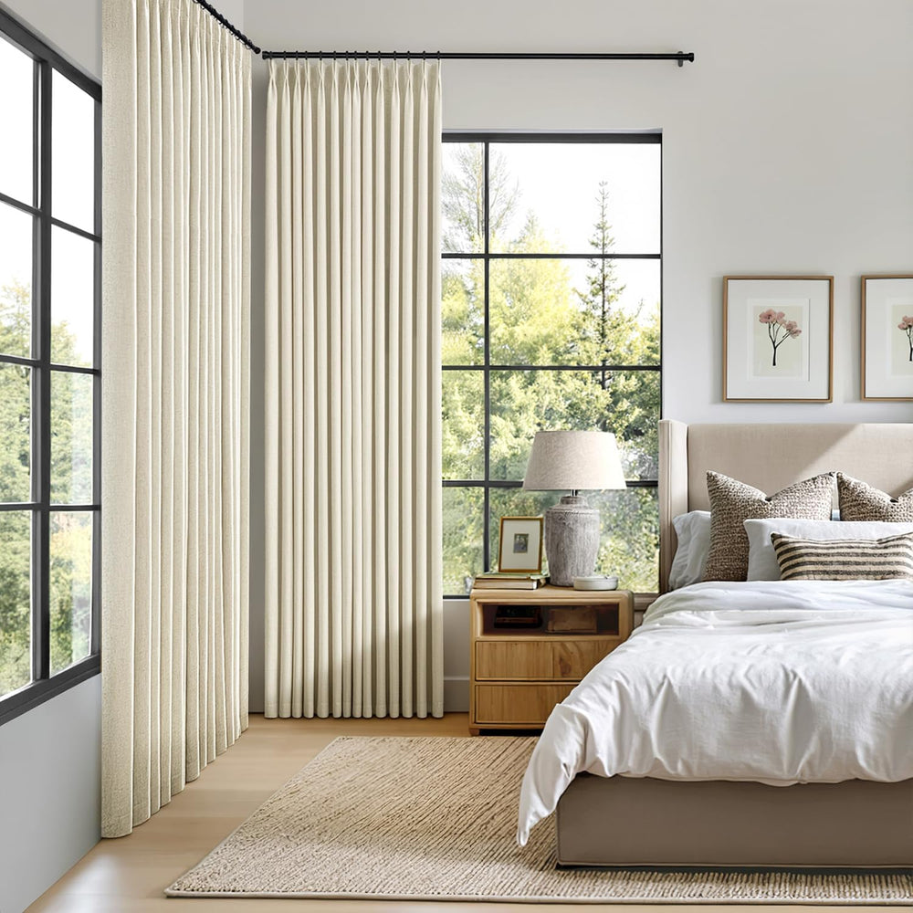 MIULEE Cream Pinch Pleated 100% Blackout Linen Curtains 40x108 Inches