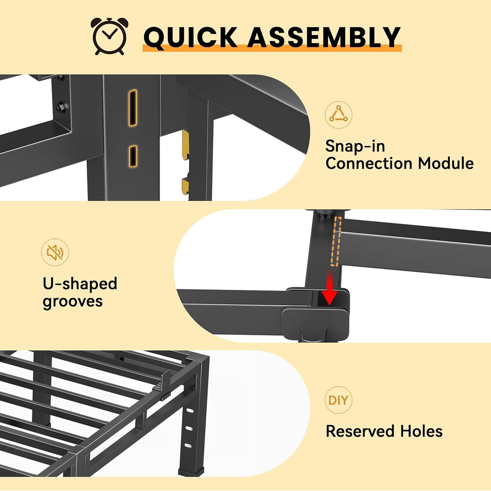 Queen Bed Frame,18 Inch Tall Metal Heavy Duty Double Layer Platform Black
