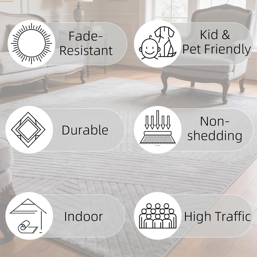 Brown 5x7 Geometric Rug for Living Room Bedroom, Washable