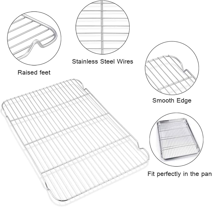 TeamFar Baking Sheet with Rack Set of 4, 20’’×14’’×1.2’’, Half Size Stainless - Image 5