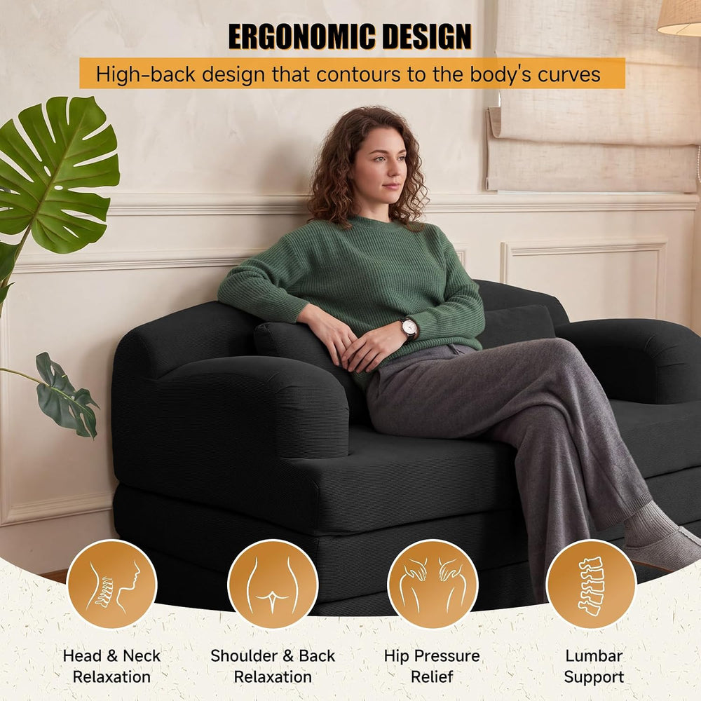 57.1" Trifold Boneless Couch for Living Room, Convertible Sofa Bed