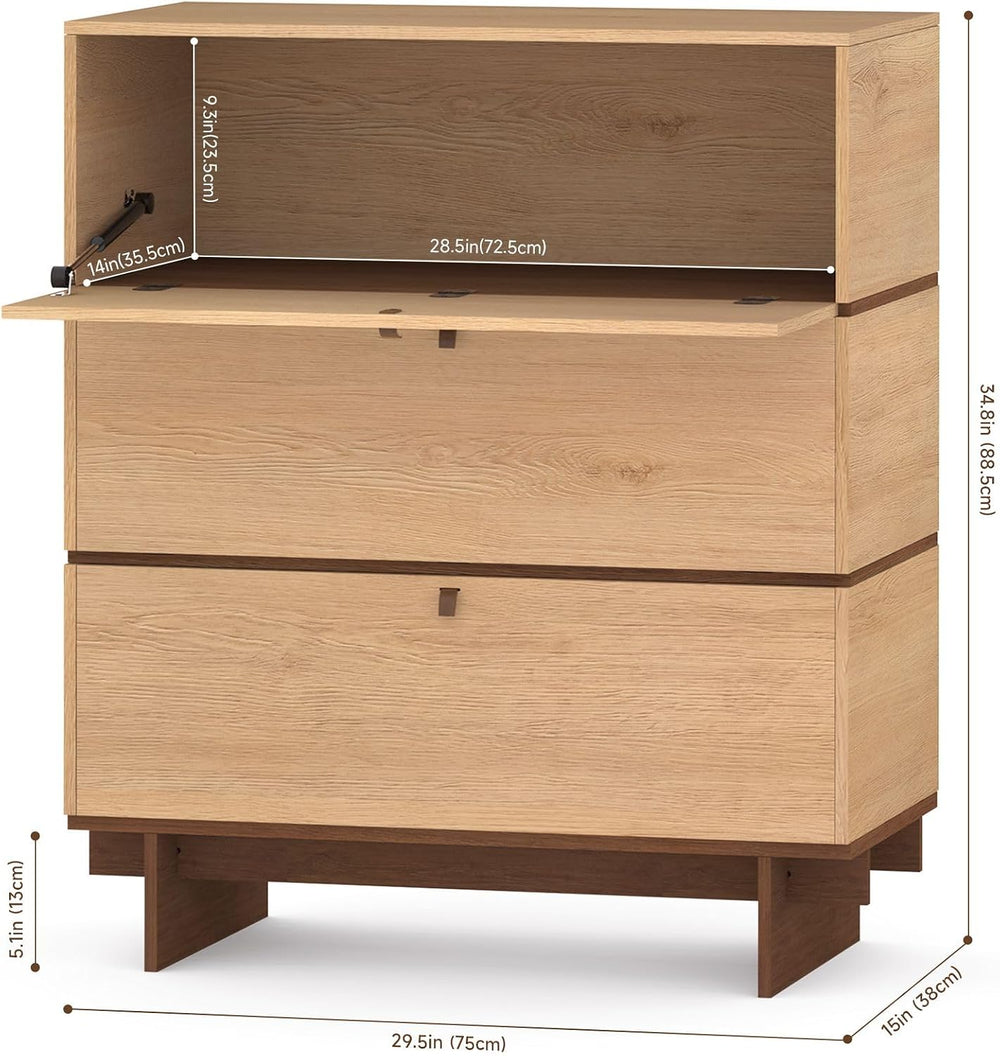 Sebastack 3 Drawer Dresser,29.5"W Stackable Storage Cabinet in Nature Oak
