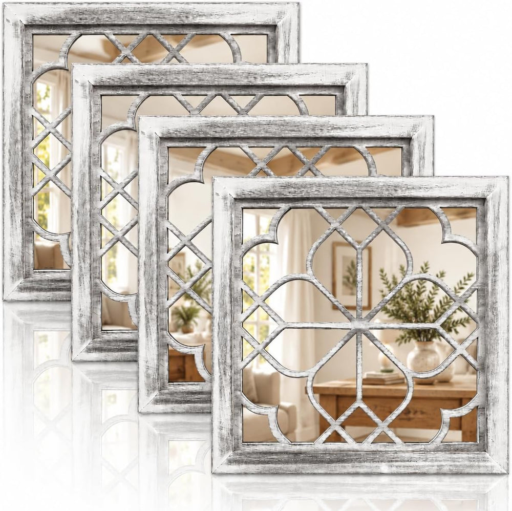 ZEXUIRU 4 Set Rustic Wall Mirrors for Bedroom Bathroom Living Room Entryway W...