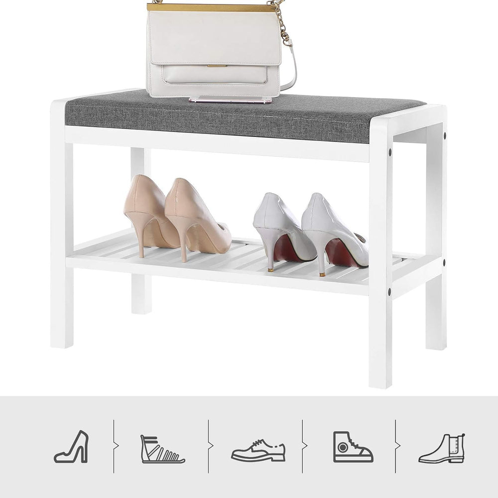 SONGMICS Shoe Rack Bench, Padded Seat, Storage Shelf, Holds Up to 350 lb