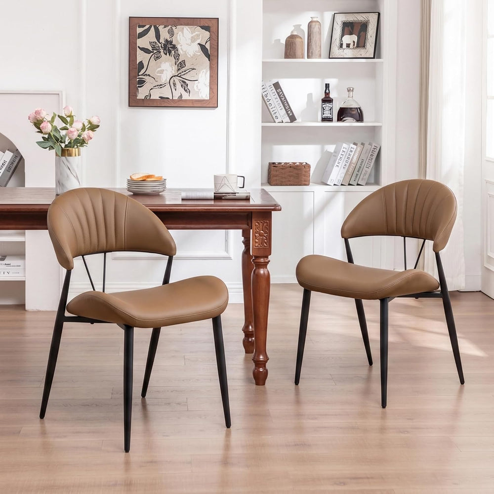 Leather Dining Chairs Set of 2, Mid Century Modern Dining Chairs with Stitchi...