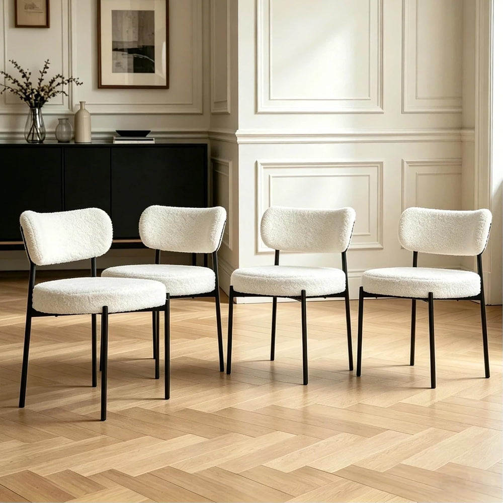 Boucle Dining Chair Set of 2, Mid Century Modern Upholstered Kitchen Chairs w...