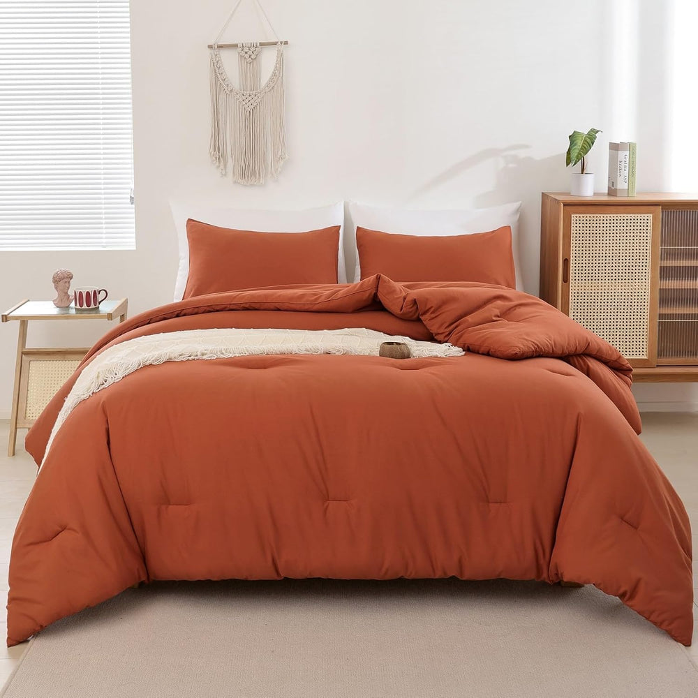 ROSGONIA California King Comforter Set Burnt Orange, 3 Pieces Bedding Quilt
