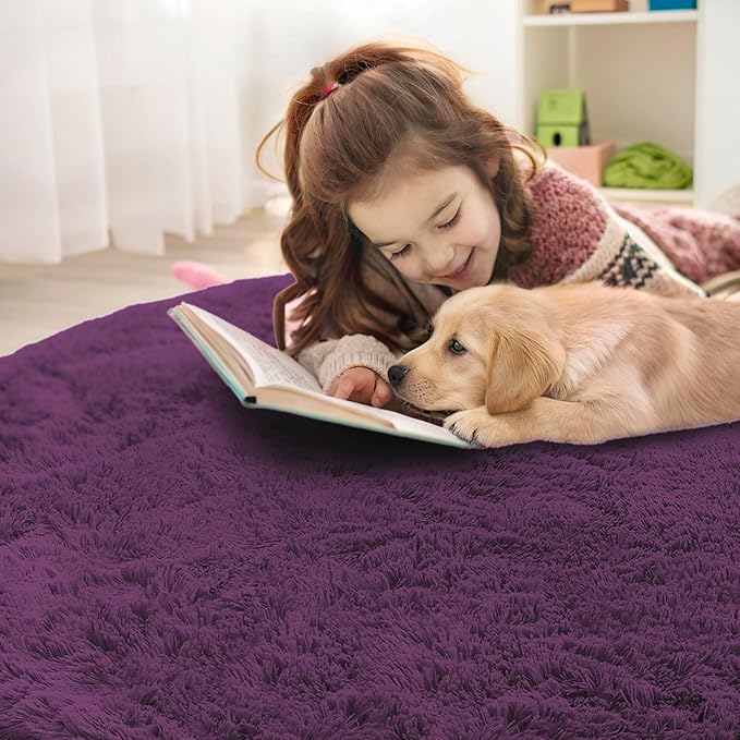 OLANLY Dark Purple Round Rugs for Bedroom - Image 5