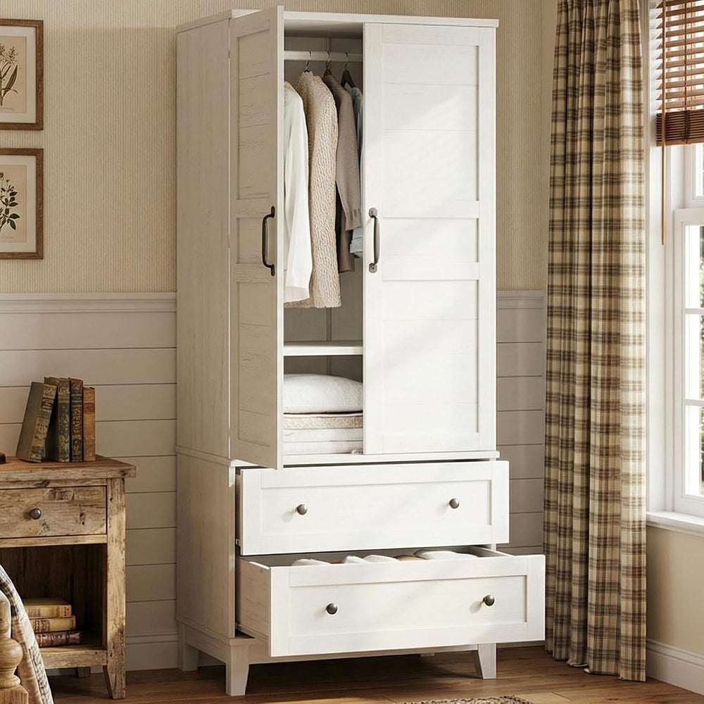 IDEALHOUSE Armoire Wardrobe Closet with 2 Drawers, 72" Tall Wooden Cloth...