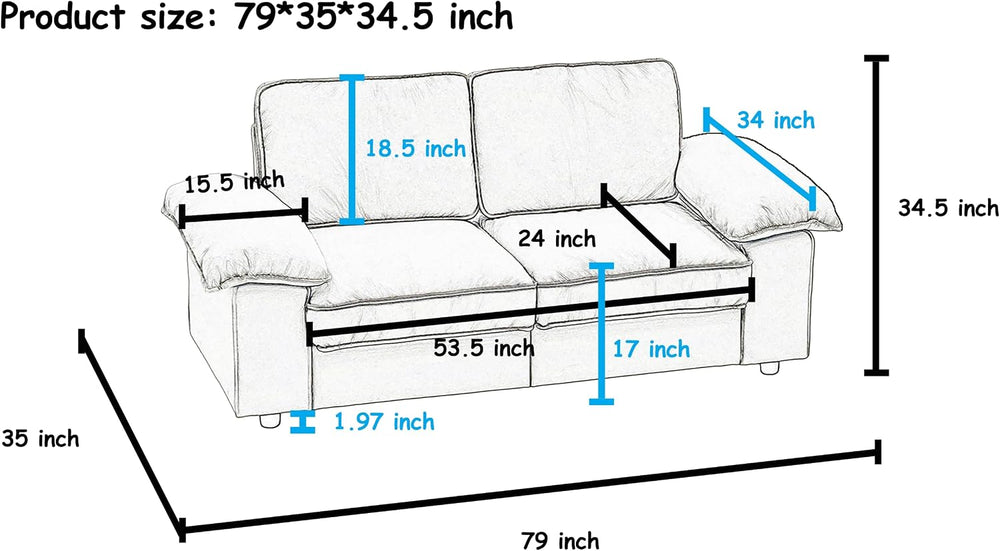 79" Velvet Love Seat Sofa, Futon Couch with Hidden Storage, Beige