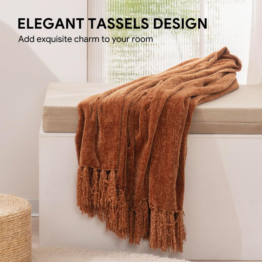 RECYCO Throw Blanket Soft Cozy Chenille Throw Blanket with Fringe Tassel for ...