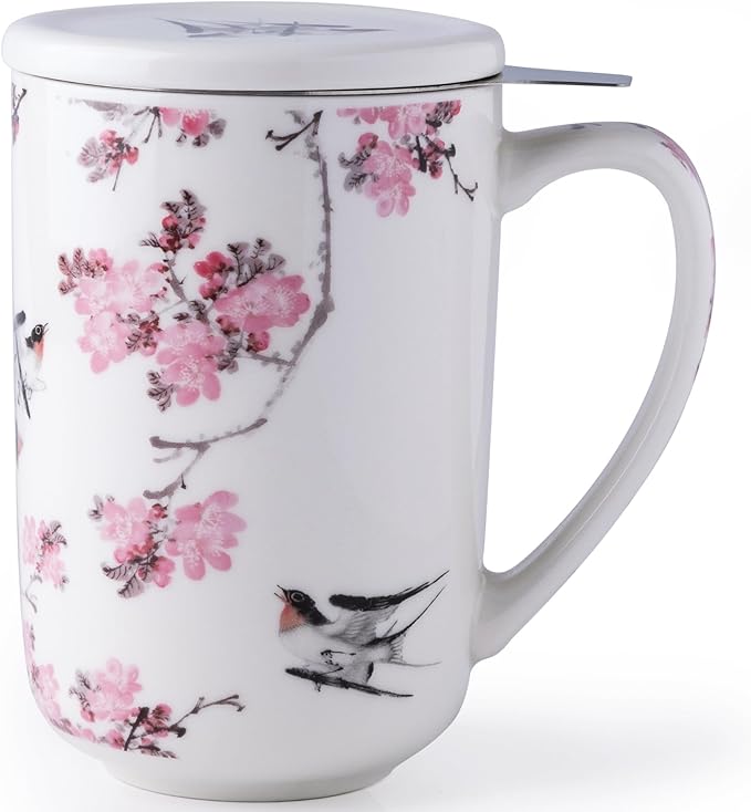AmorArc Porcelain Tea Mug with Infuser and Lids, 18 Oz Coffee Cup Strainer with by AmorArc