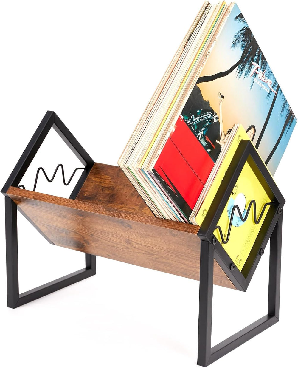 Wood Metal Vinyl Record Holder Stand,Records Storage with 40-50 LP | Heavy Du...