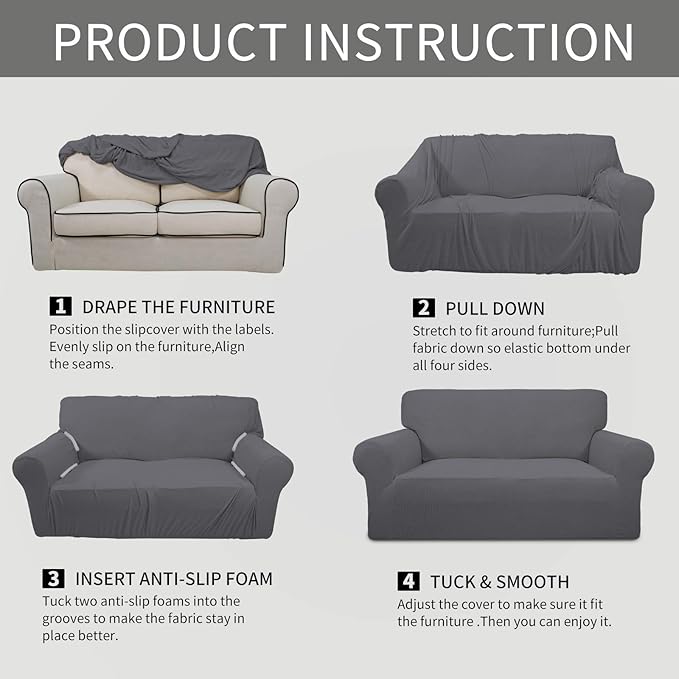 Easy-Going Stretch 4 Seater Sofa Slipcover 1-Piece Sofa Cover Furniture - Image 5