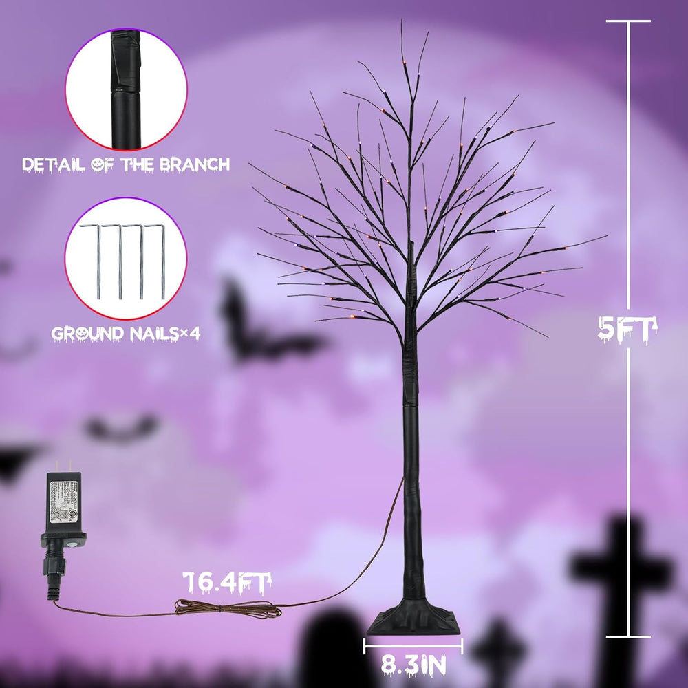 2 Pack 5FT Black Halloween Tree with 200 LED Orange and Purple Lights