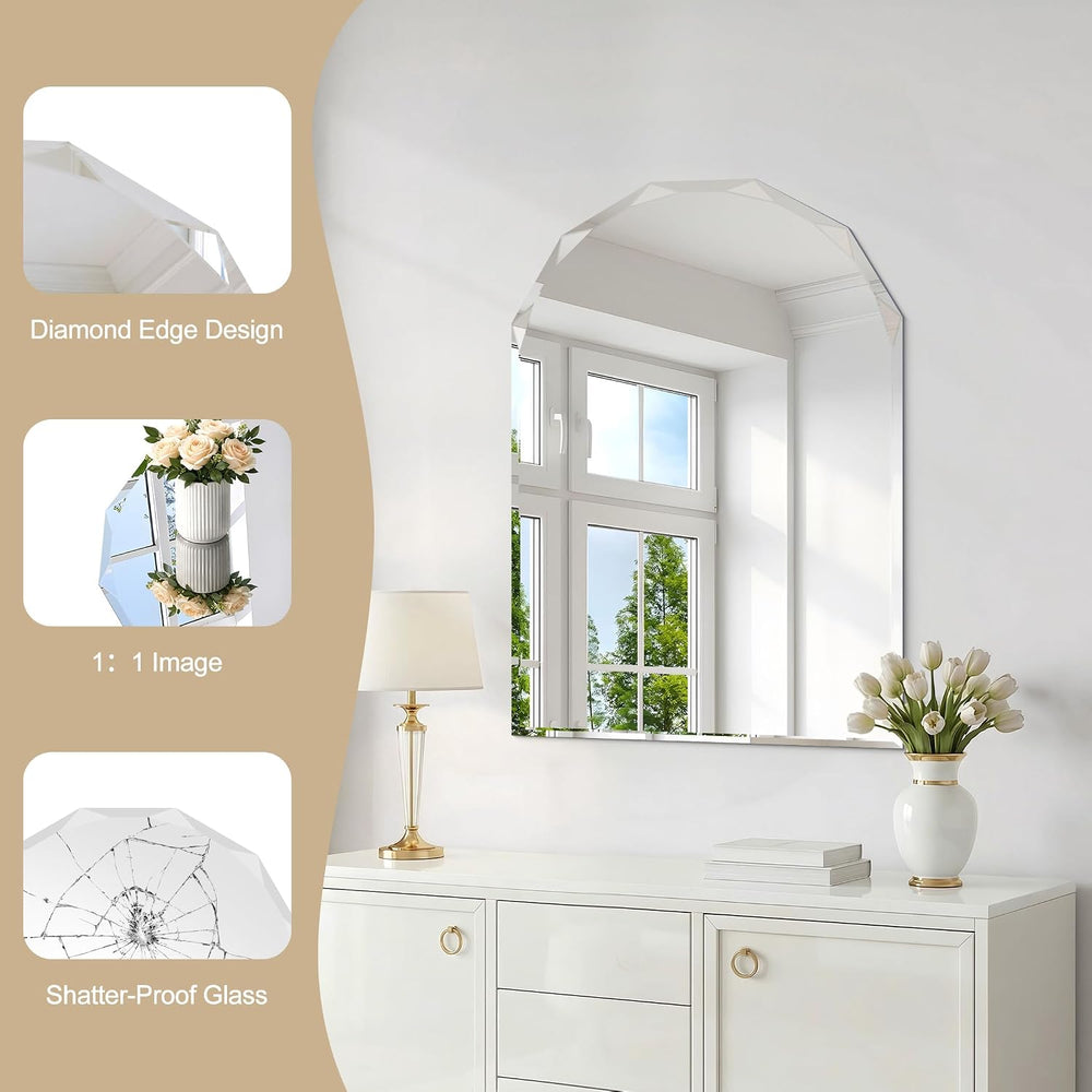 Beveled Arched Mirror, 20"x28" Arch Vanity Mirror with Diamond Cut ...