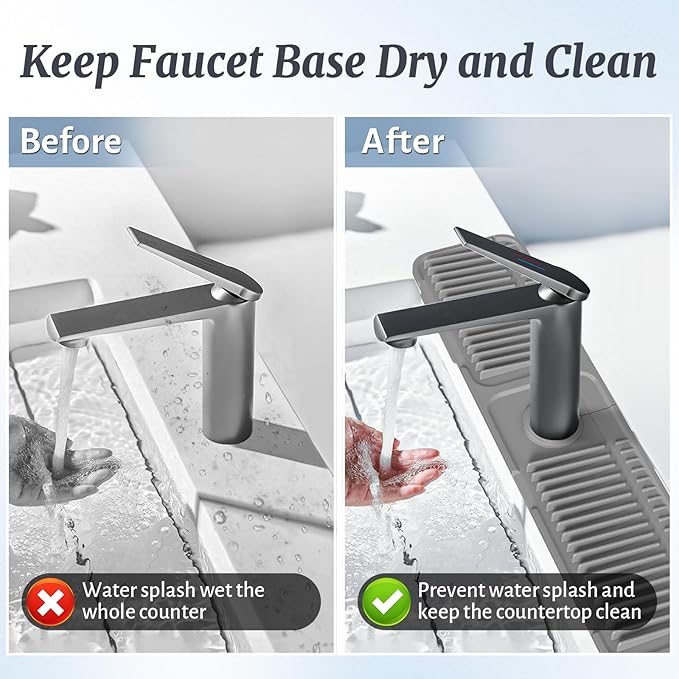 PoYang 24 inch Faucet Mat for Kitchen Sink Splash Guard, 7° Slope Silicone Sink - Image 7