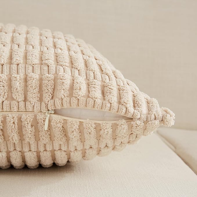 Fancy Homi 4 Packs Beige Decorative Throw Pillow Covers 20x20 Inch - Image 4