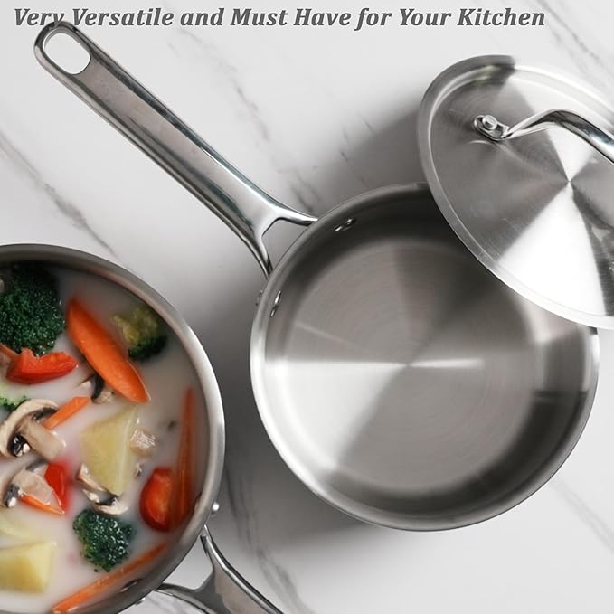 Saucepan Set with Lids, 3-Ply Stainless Steel 1.5QT and 3QT Cooking Pot - Image 6