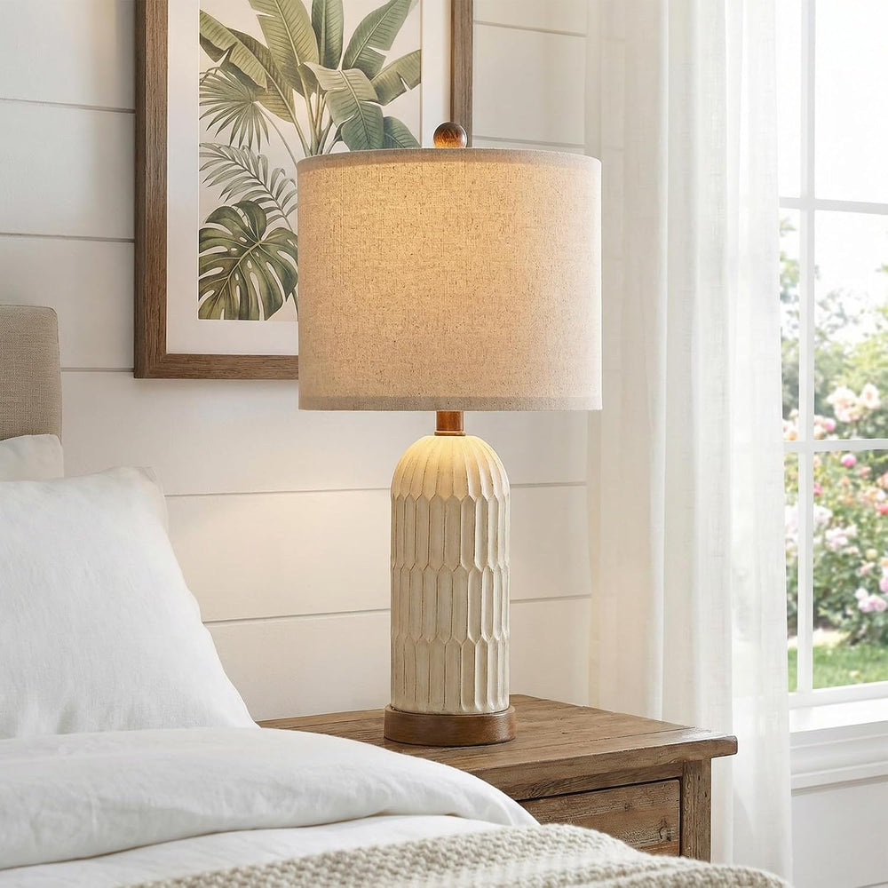 22" Bedside Table Lamps Set of 2, Farmhouse Lamp with USB A+C,Brown