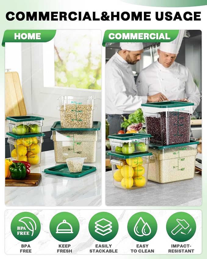 12QT NSF Food Storage Containers: 6PCS Commercial Clear Food Storage Containers