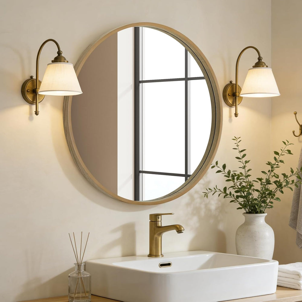 WallBeyond Round Wood Mirror 24 inch Circle Wall Mirror for Bathroom Round Wa...