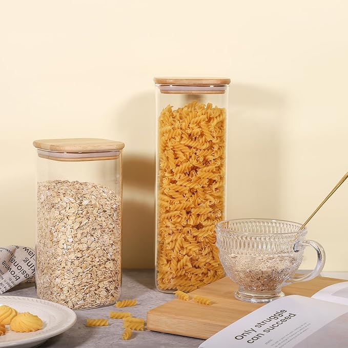 Glass Food Storage Jars 76 oz Set of 3, Glass Storage Containers Clear Glass - Image 5