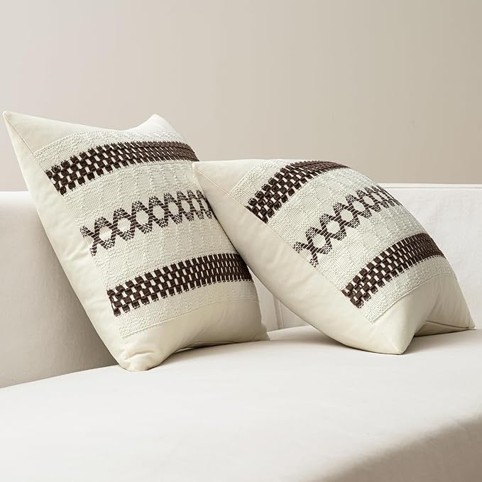 MIULEE Set of 2 Dark Brown Boho Decorative Pillow Covers 18x18 Inch Farmhouse - Image 6