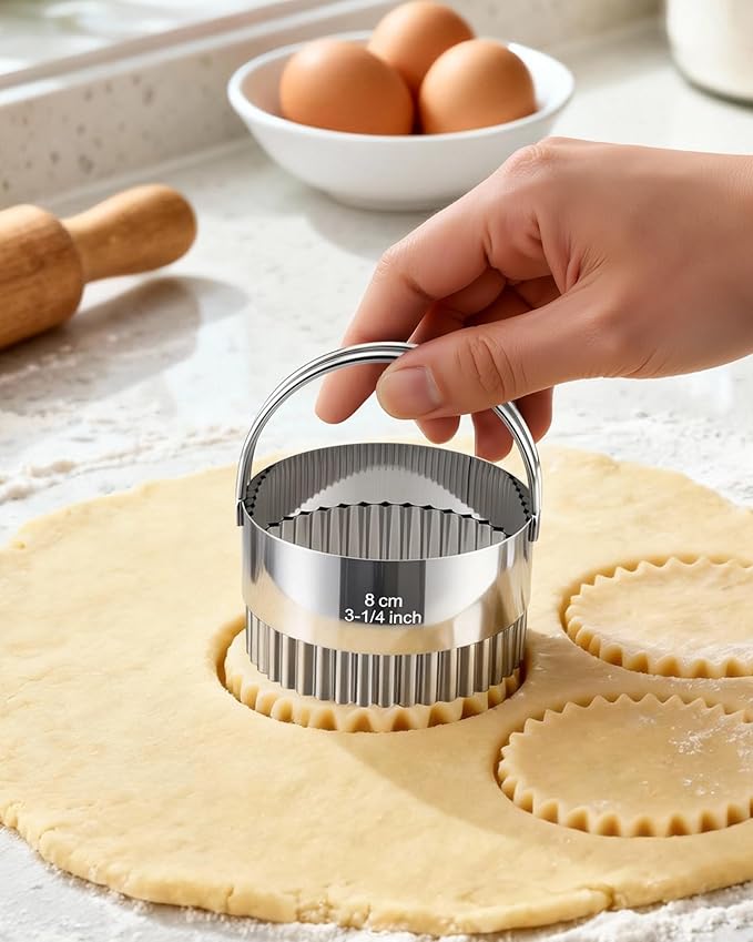 Biscuit Cutter Set with Handle, 5 Piece Stainless Steel Fluted Round Cookie - Image 2