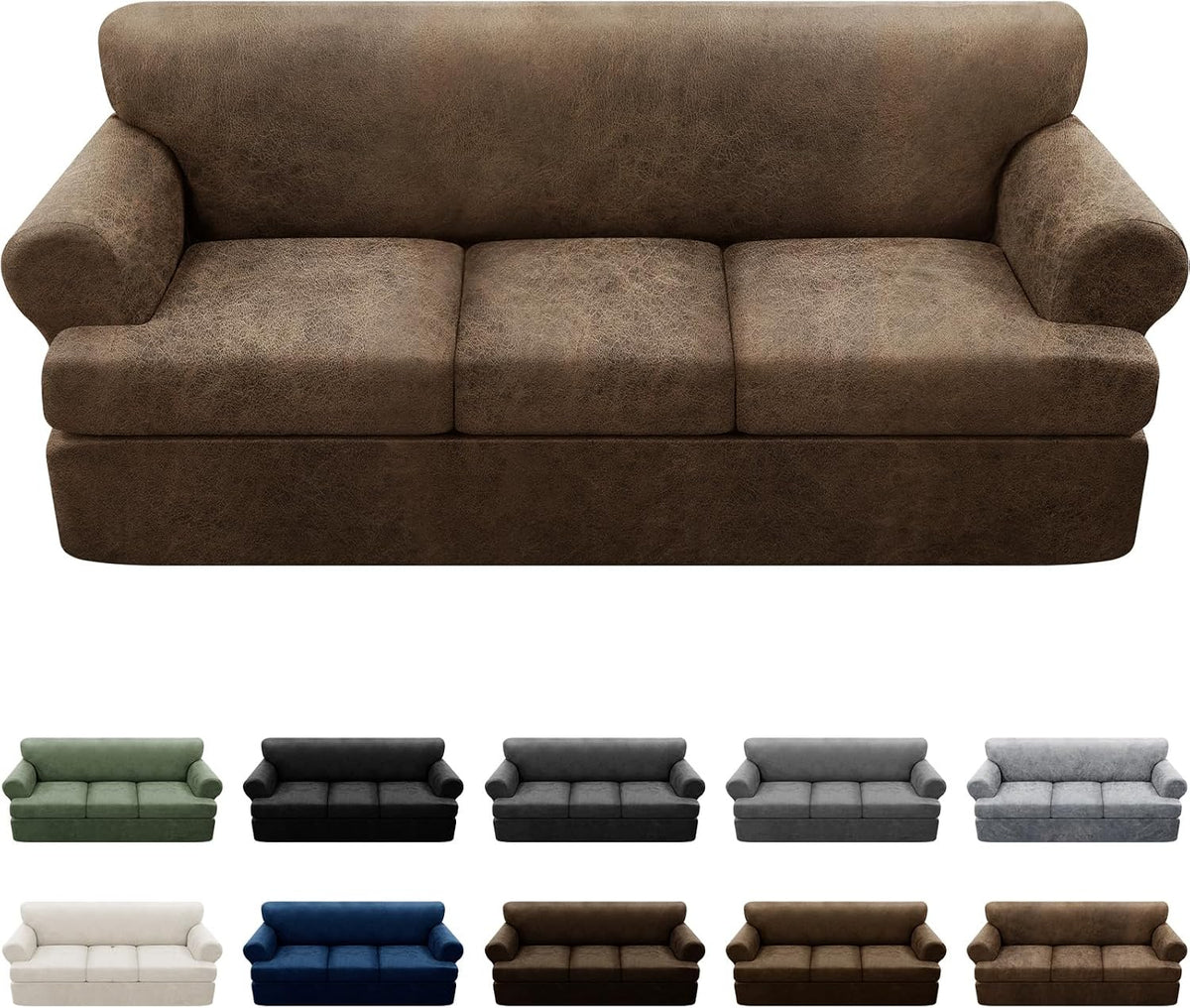 4-pieces t cushion sofa slipcovers - leather look, main product view