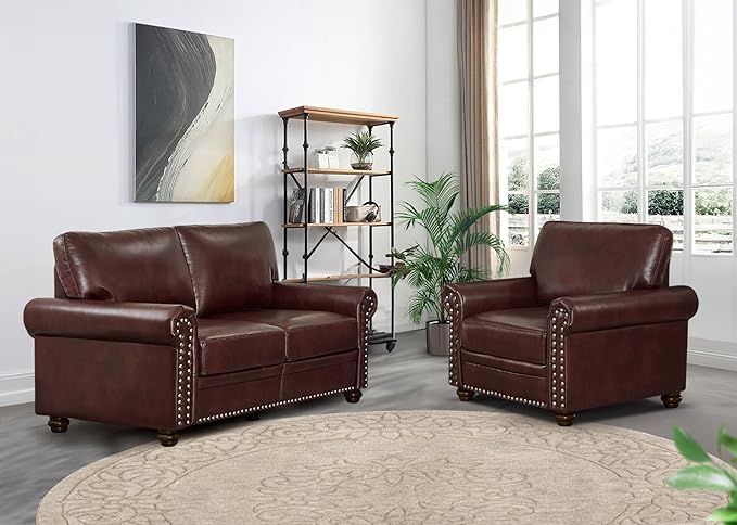 2 Piece Faux Leather Sofa Set,Modern Chair and Loveseat Sets with Storage,Mid...
