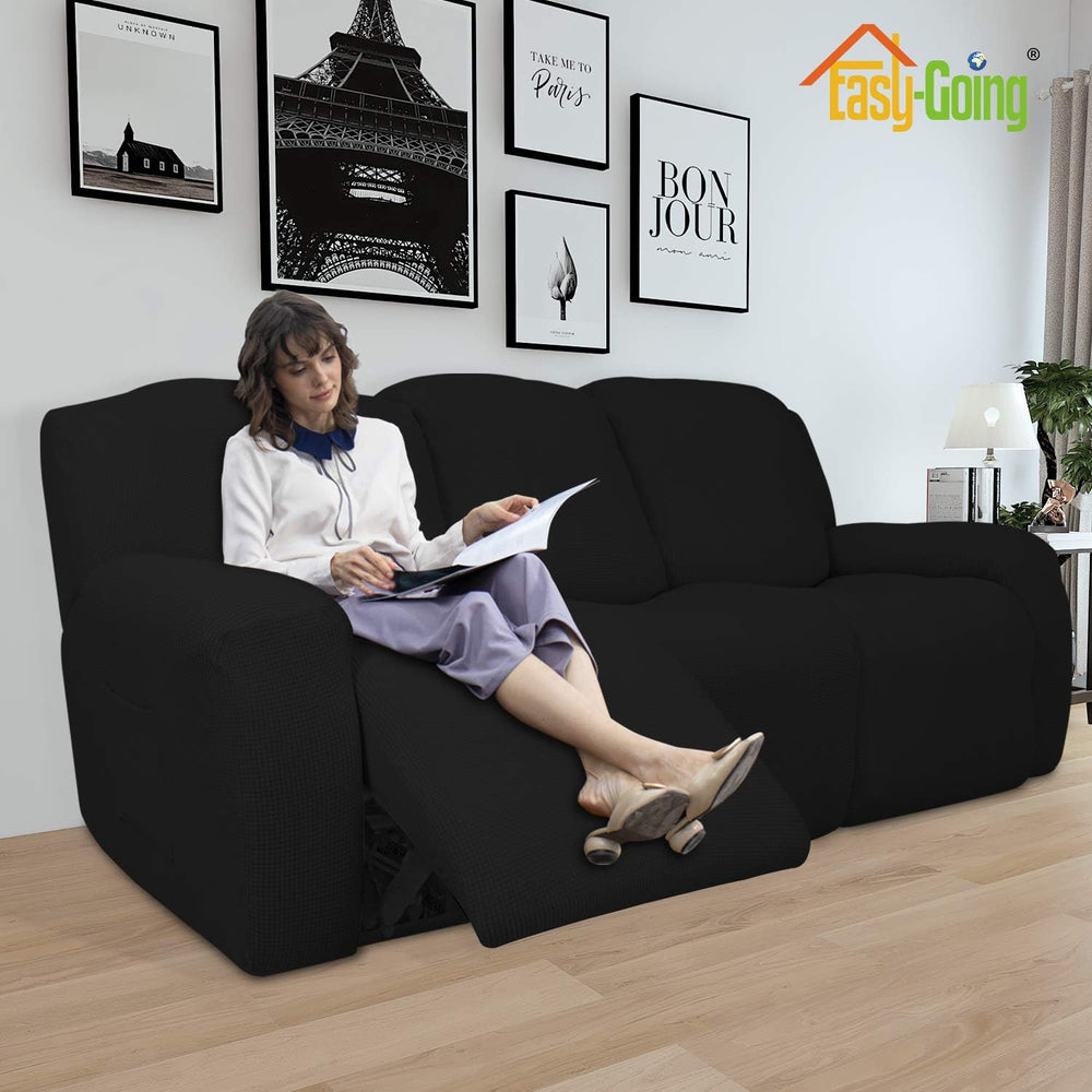 Easy-Going 8 Pieces Recliner Couch Stretch Sofa Slipcover Black