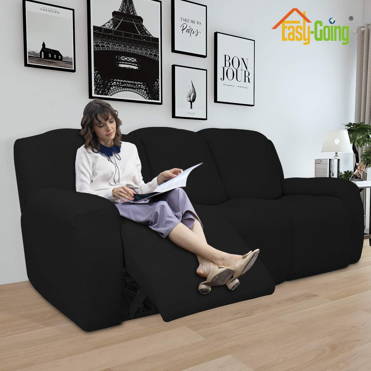easy-going 8 pieces recliner couch stretch sofa slipcover shown in use