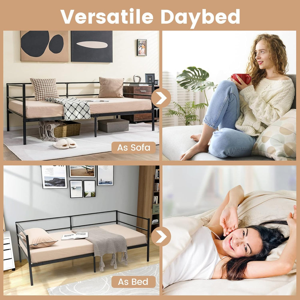GIANTEX Metal Twin Daybed Frame, Day Bed with Metal Slat Support & 3-Side...