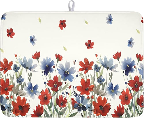 4th of July Floral Dish Drying Mat by Unknown