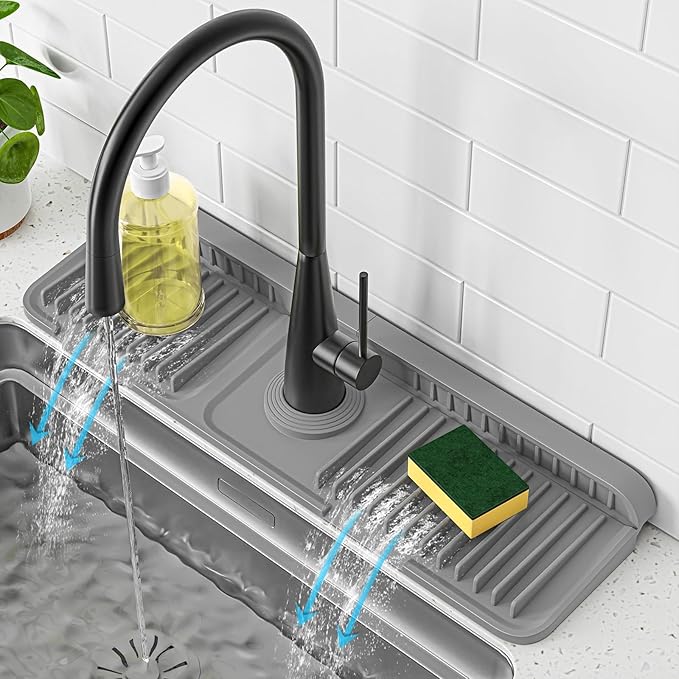 PoYang 17.7 inch Faucet Mat for Kitchen Sink Splash Guard, 7° Slope Silicone by PoYang