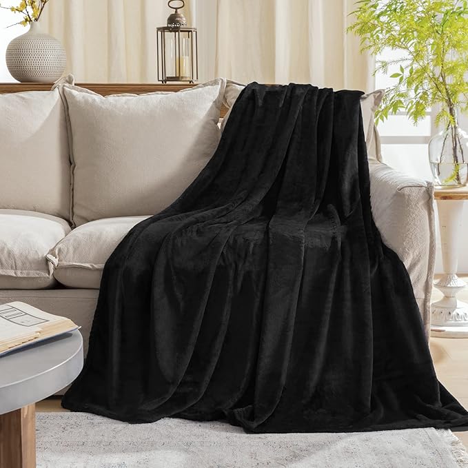 JIAHANNHA Flannel Fleece Blanket Queen Size Black 90x90 Inches, Super Soft - Image 3