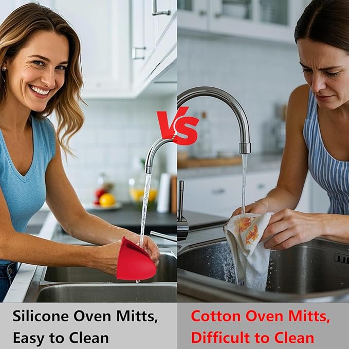 3 Pairs Silicone Oven Mitts Sets Pot Holders Heat Resistant - Image 5